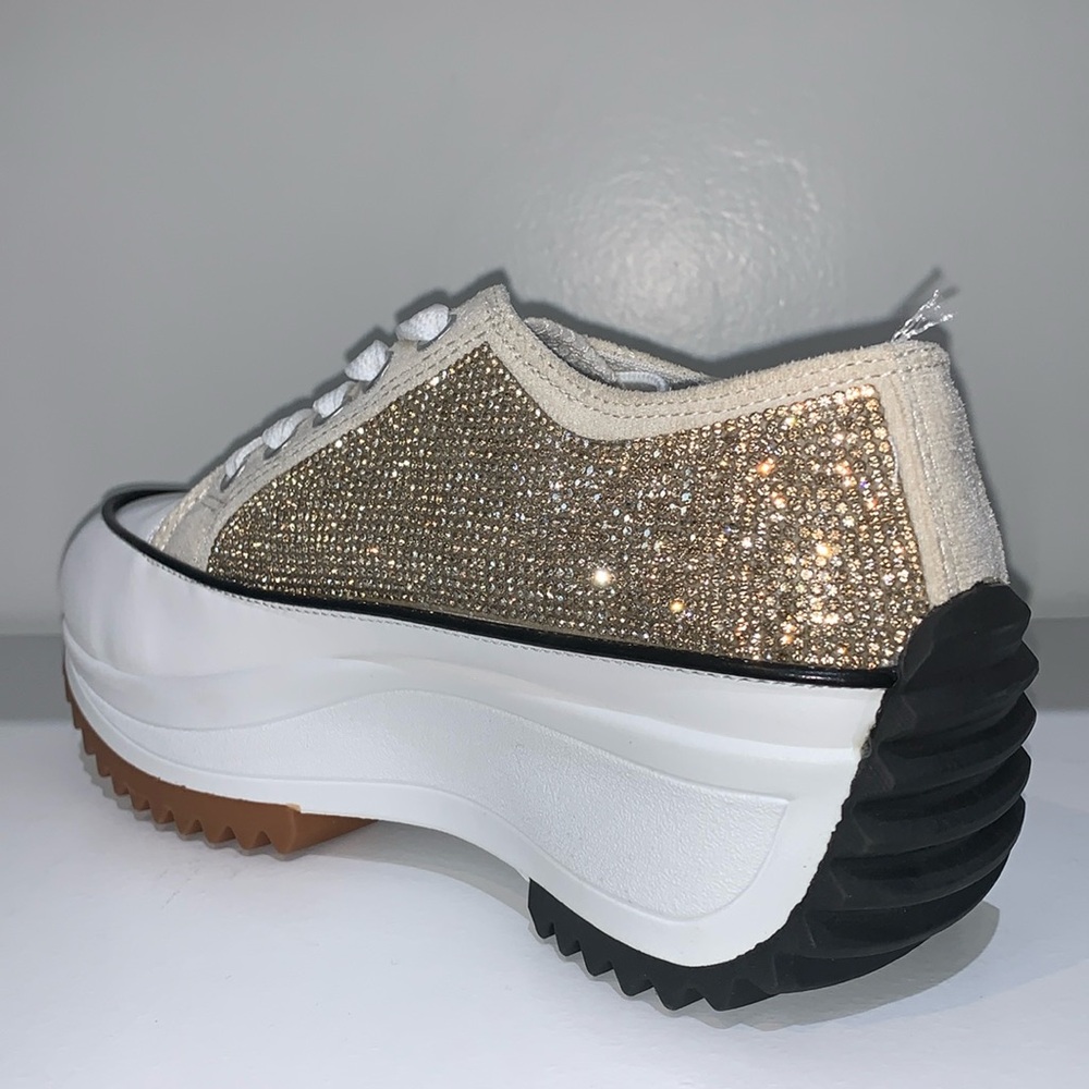 Rihineston Low Top Canvas Sneakers witEmbellishments and Platform Sole for Women - Picture 9 of 13